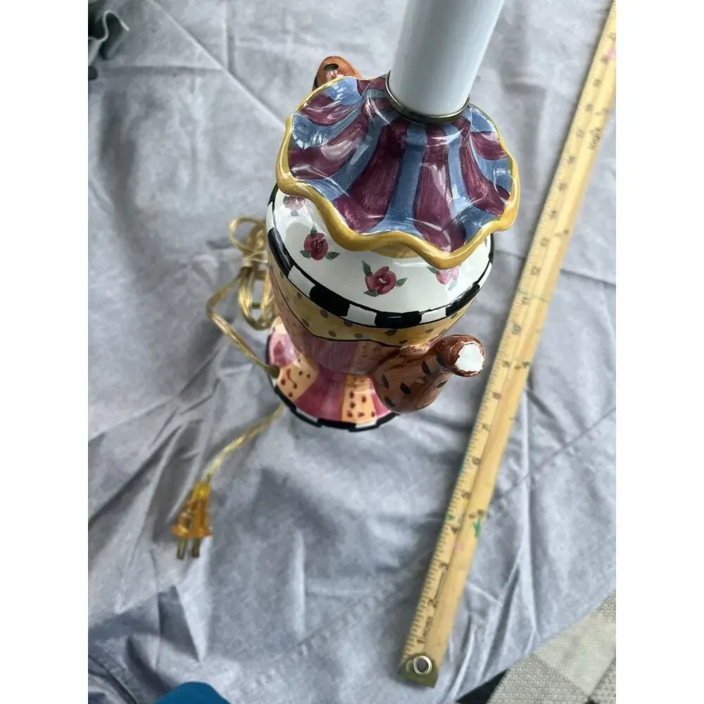 Whimsical Teapot Table Lamp Hand Painted Floral Rose 23